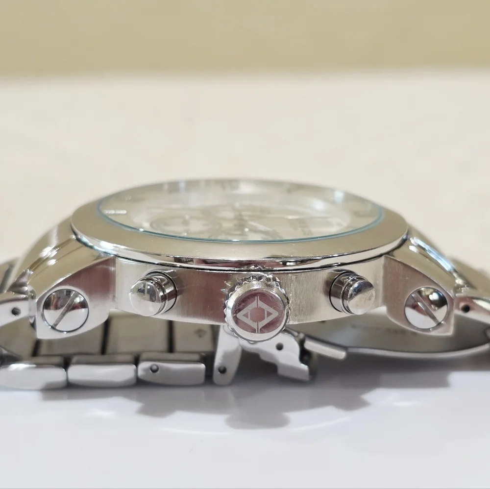 Akribos XXIV Grandiose Chronograph Large Men's Watch Stainless MOP Accent Runs